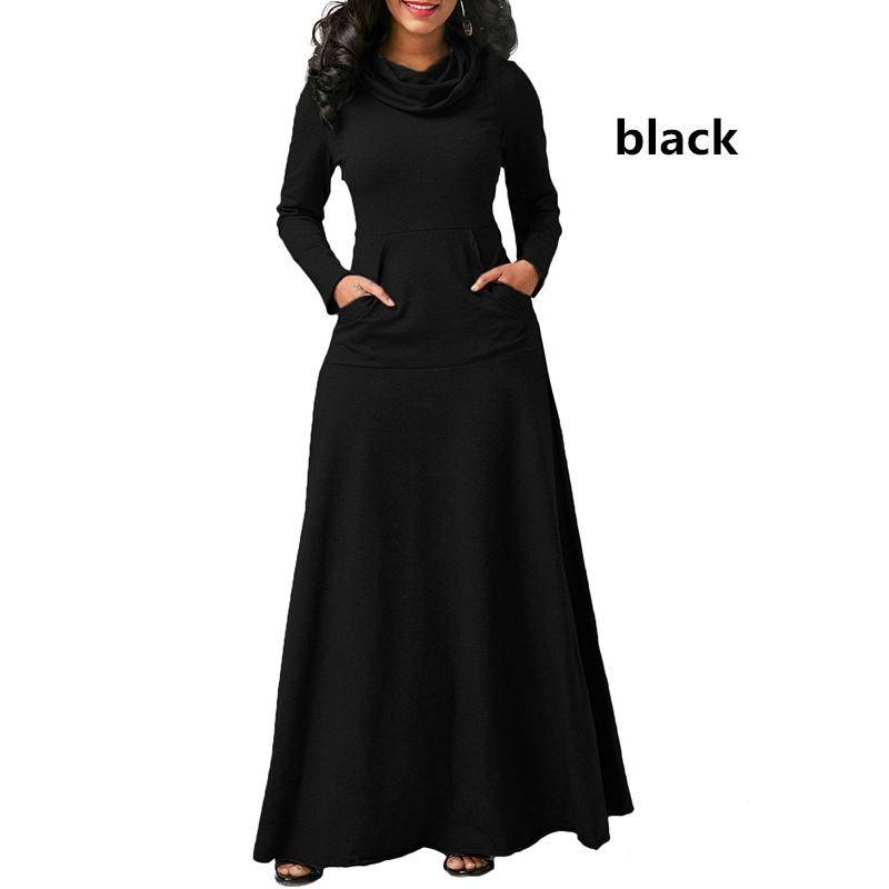 Herbst und Winter Damen Übergröße Kleid Lässiger langer Pullover aus Baumwolle Langes Kleid XL schwarz von Joom DACH