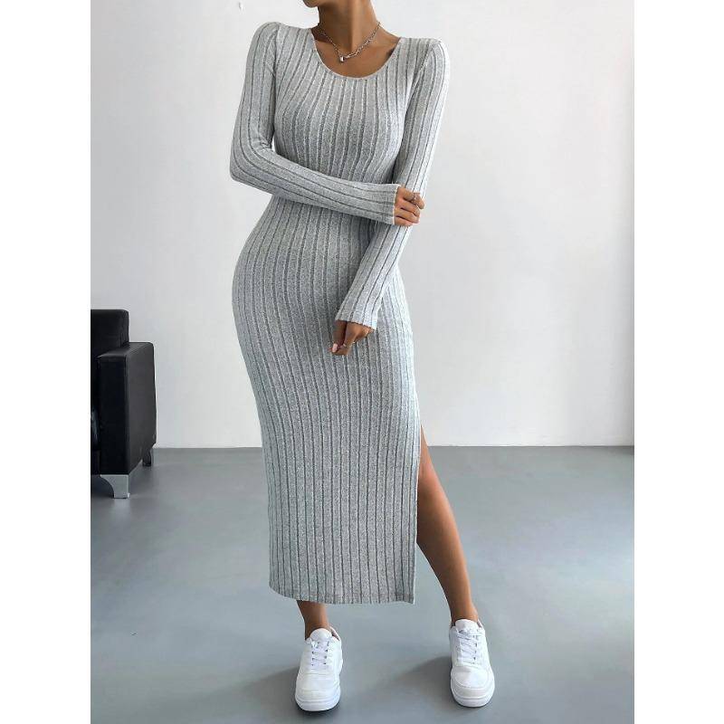 Herbst und Winter Damen Übergröße Langarm Rundhals Schlitz Strick Langes Kleid 3XL licht grau Herbst und Winter Damen Übergröße Langarm Rundhals Schlitz Strick Langes Kleid 3XL licht grau von Joom DACH