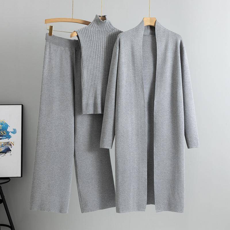 Herbst und Winter Damen Übergröße Lazy Temperament Strickanzug Ärmellose Weste Pullover Strickjacke Hosenanzug One Size grau von Joom DACH