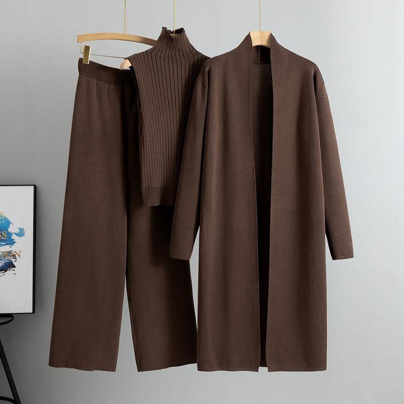 Herbst und Winter Damen Übergröße Lazy Temperament Strickanzug Ärmellose Weste Pullover Strickjacke Hosenanzug One Size kaffeebraun von Joom DACH