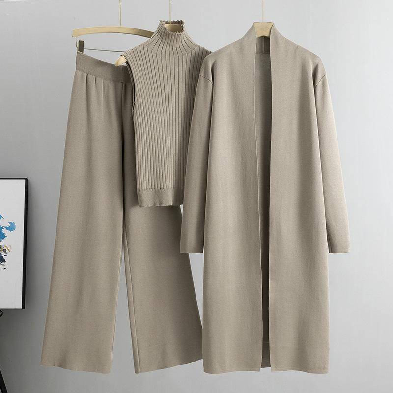 Herbst und Winter Damen Übergröße Lazy Temperament Strickanzug Ärmellose Weste Pullover Strickjacke Hosenanzug One Size kamelfarben von Joom DACH