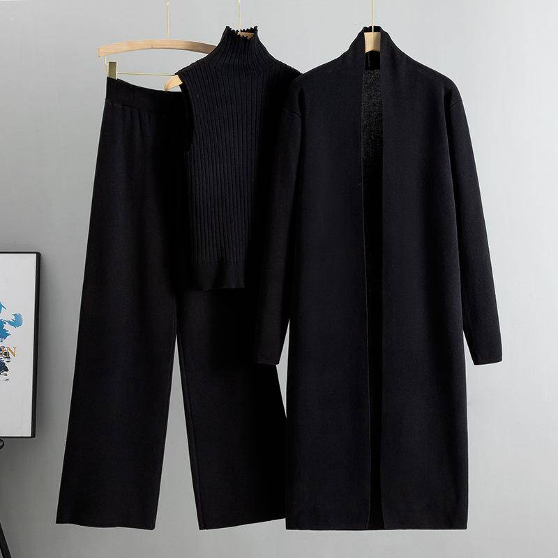 Herbst und Winter Damen Übergröße Lazy Temperament Strickanzug Ärmellose Weste Pullover Strickjacke Hosenanzug One Size schwarz von Joom DACH