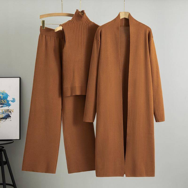 Herbst und Winter Damen Übergröße Lazy Temperament Strickanzug Ärmellose Weste Pullover Strickjacke Hosenanzug One Size braun von Joom DACH