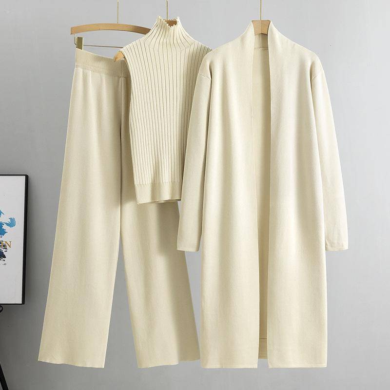 Herbst und Winter Damen Übergröße Lazy Temperament Strickanzug Ärmellose Weste Pullover Strickjacke Hosenanzug One Size apricot von Joom DACH