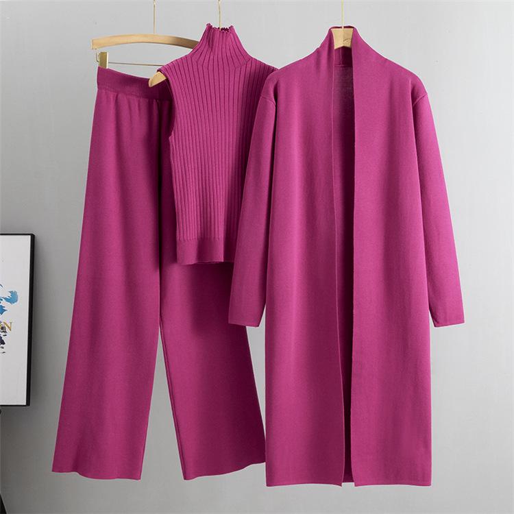 Herbst und Winter Damen Übergröße Lazy Temperament Strickanzug Ärmellose Weste Pullover Strickjacke Hosenanzug One Size rose rot von Joom DACH