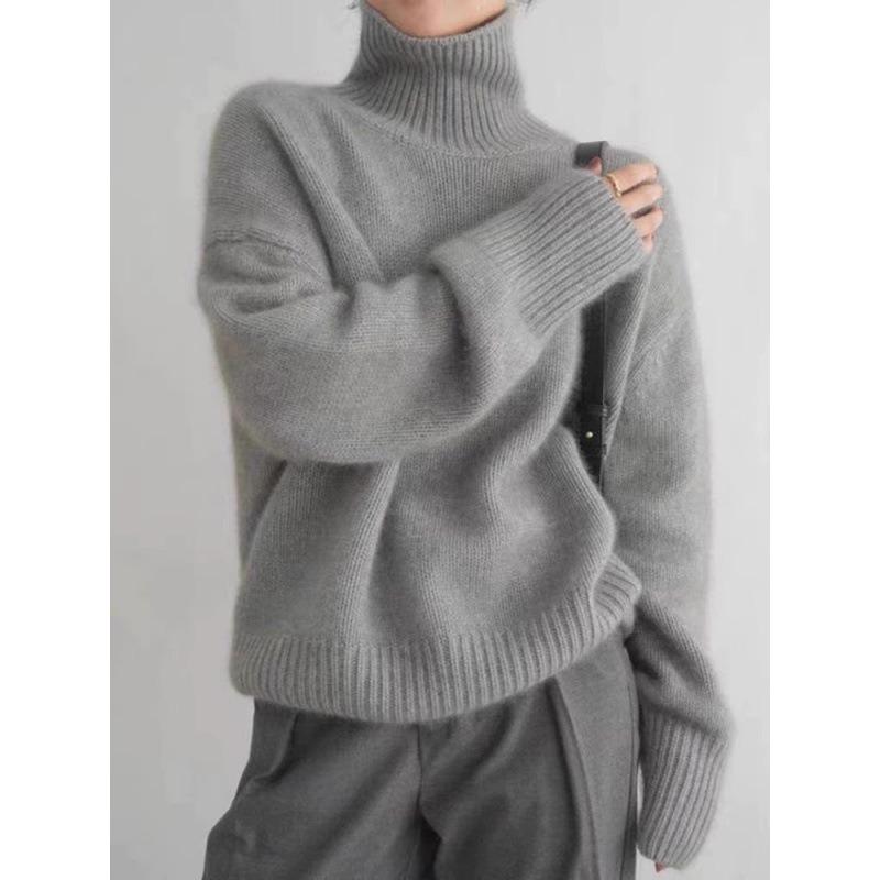 Herbst und Winter Damen Verdickter einfarbiger Strickpullover Hoher Halsausschnitt Kurzer Abschnitt Kopf Lockerer Lazy Sweater M von Joom DACH