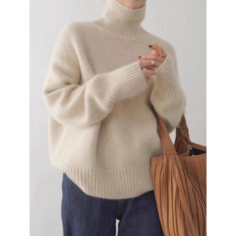 Herbst und Winter Damen Verdickter einfarbiger Strickpullover Hoher Halsausschnitt Kurzer Abschnitt Kopf Lockerer Lazy Sweater S von Joom DACH