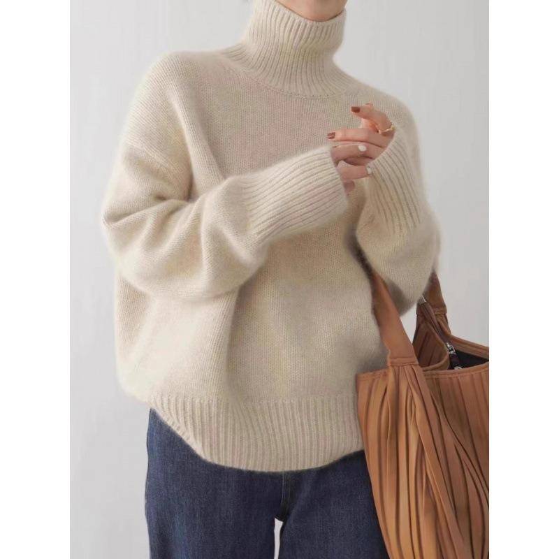 Herbst und Winter Damen Verdickter einfarbiger Strickpullover Hoher Halsausschnitt Kurzer Abschnitt Kopf Lockerer Lazy Sweater S von Joom DACH