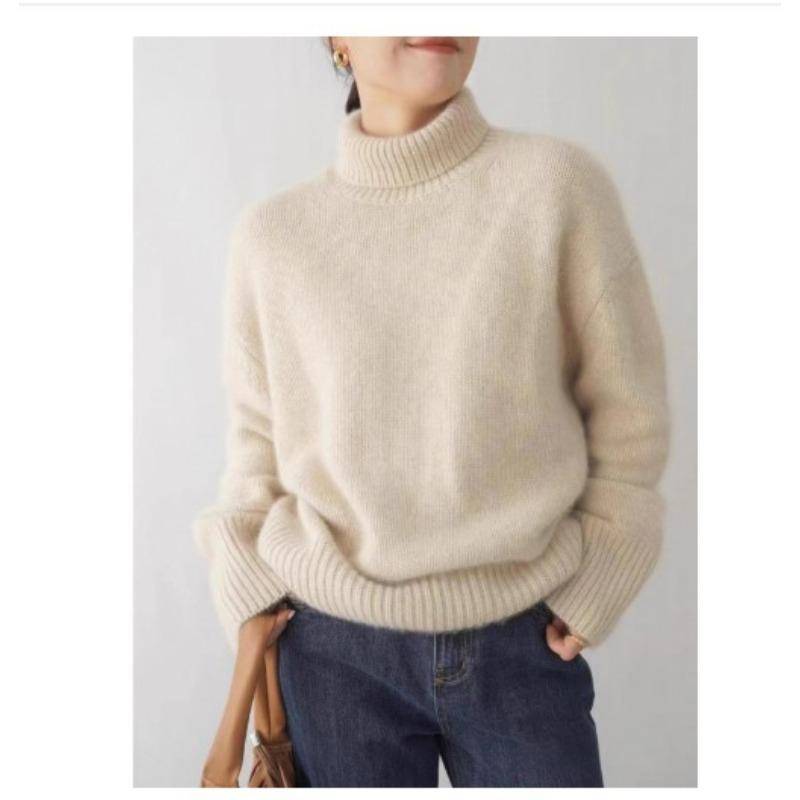 Herbst und Winter Damen Verdickter einfarbiger Strickpullover Hoher Halsausschnitt Kurzer Abschnitt Kopf Lockerer Lazy Sweater XL apricot von Joom DACH