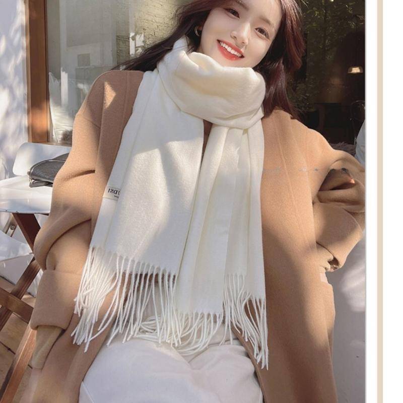 Herbst und Winter Damen Vintage Reine Farbe Verdickter Thermo-Quastenschal creme von Joom DACH