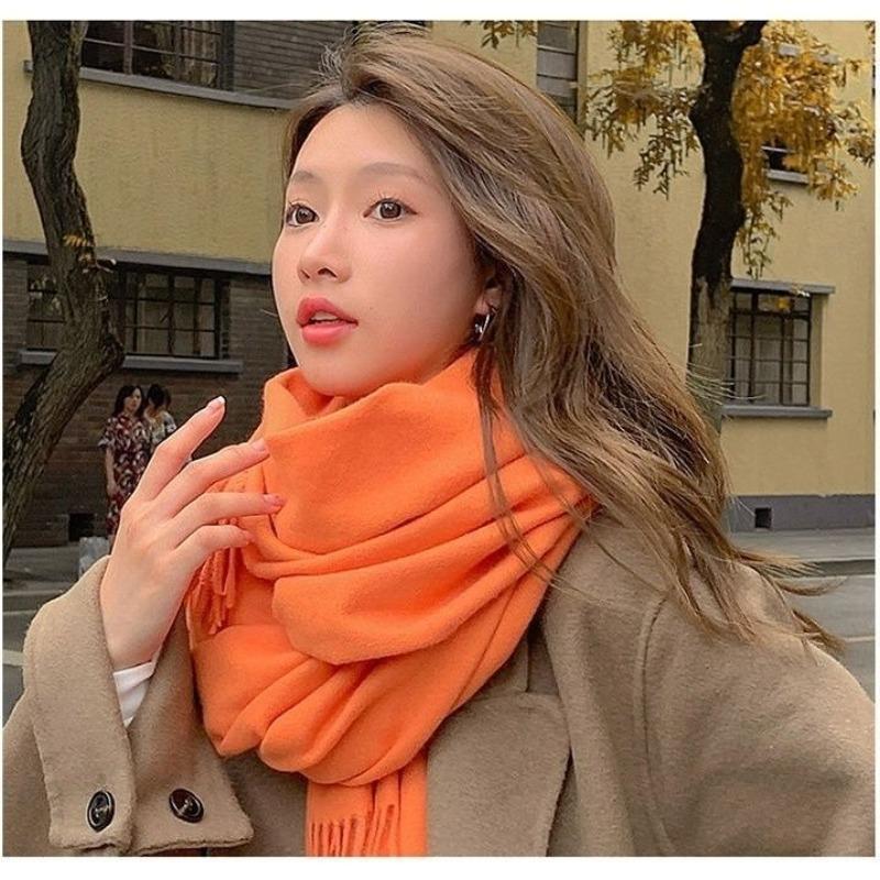 Herbst und Winter Damen Vintage Reine Farbe Verdickter Thermo-Quastenschal orange von Joom DACH