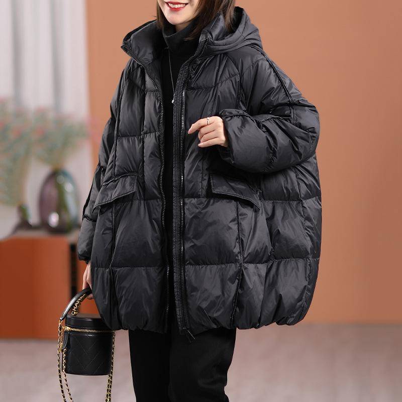 Herbst und Winter Damen Weiße Entendaunenjacke Kapuze Warm Übergroßer Puffer Mantel Weiblich Lässig Locker Parkas Tasche Oberbekleidung One Size schwarz von Joom DACH