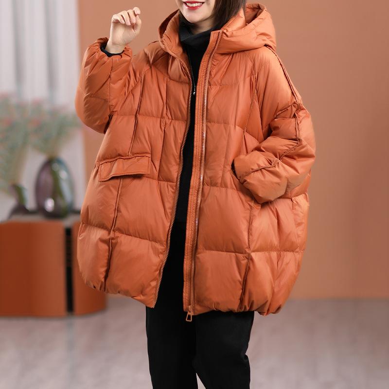 Herbst und Winter Damen Weiße Entendaunenjacke Kapuze Warm Übergroßer Puffer Mantel Weiblich Lässig Locker Parkas Tasche Oberbekleidung One Size von Joom DACH