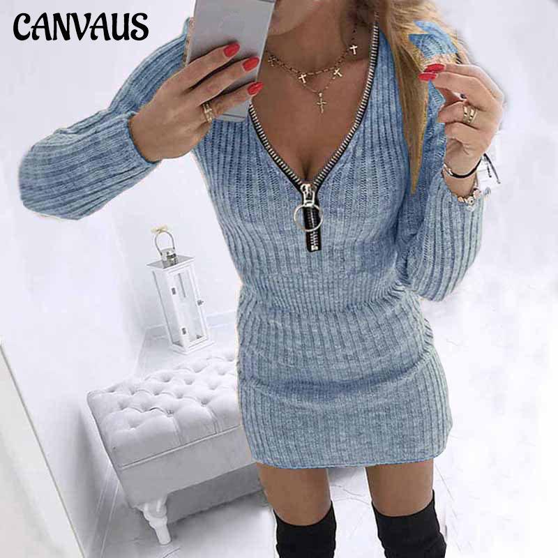 Herbst und Winter Damen Wickelröcke Reißverschluss Taille Langarm Strickpaket Hüftkleid L blau von Joom DACH