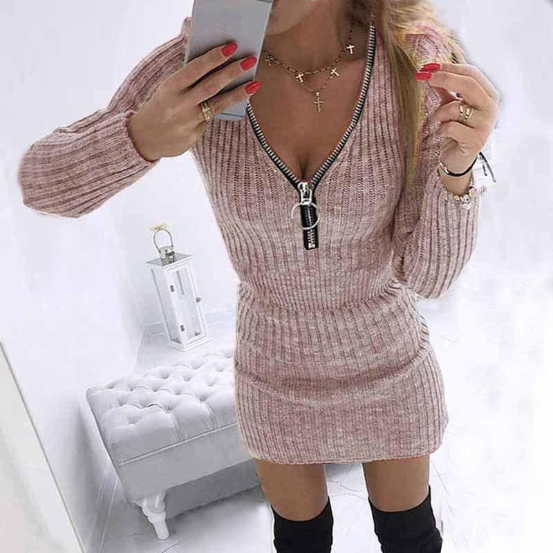 Herbst und Winter Damen Wickelröcke Reißverschluss Taille Langarm Strickpaket Hüftkleid XXL rosa von Joom DACH