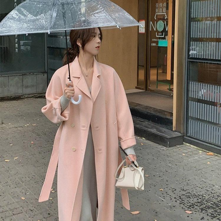 Herbst und Winter Damen doppelseitiger Kaschmirmantel, langer Abschnitt mit elegantem Temperament S rosa von Joom DACH