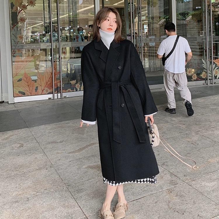 Herbst und Winter Damen doppelseitiger Kaschmirmantel, langer Abschnitt mit elegantem Temperament XS schwarz von Joom DACH