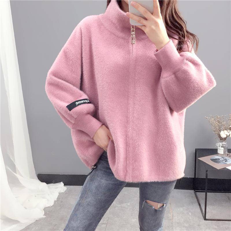 Herbst und Winter Damen kurze Strickjacke verliert kein Fell Nerz Samt lose Mantel verdickt All-Match-Top XXXL rosa von Joom DACH