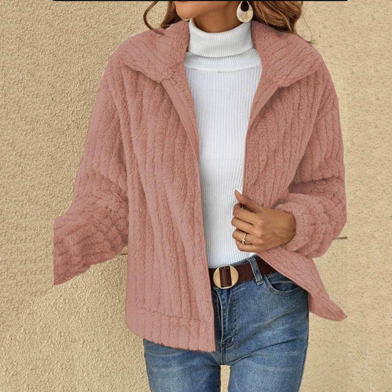 Herbst und Winter Damenmantel Bequemer lässiger Pit Strip Flauschiger Cardigan Revers Kurzmantel Damen Wollmantel XL hellrosa von Joom DACH