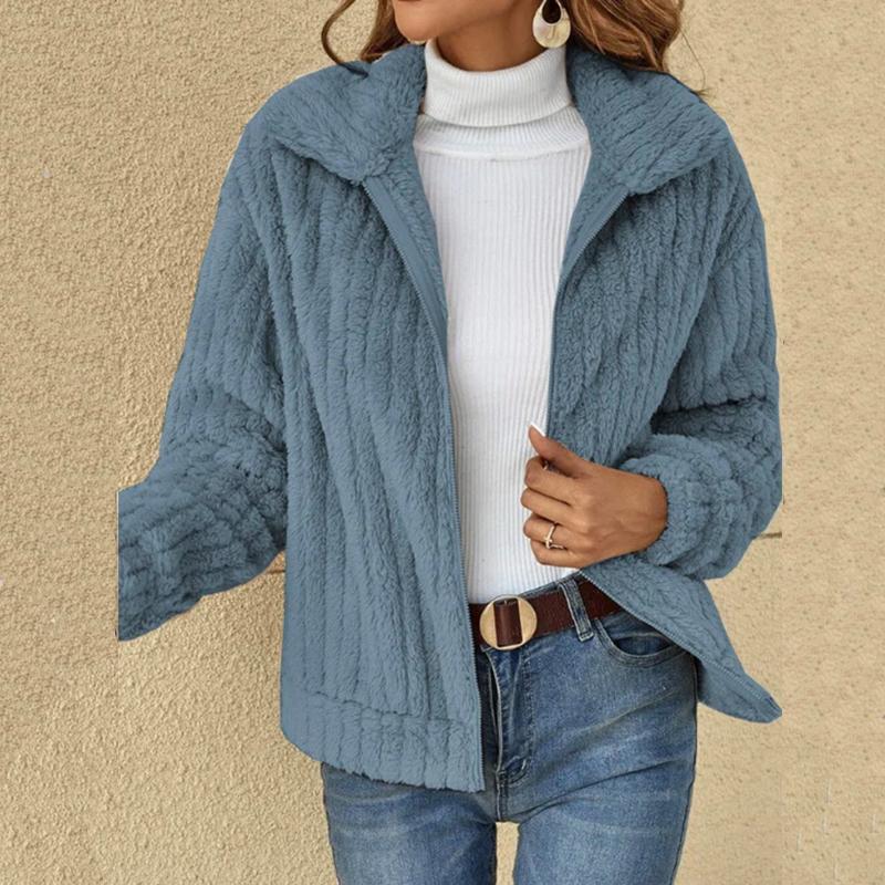Herbst und Winter Damenmantel Bequemer lässiger Pit Strip Flauschiger Cardigan Revers Kurzmantel Damen Wollmantel XXL von Joom DACH