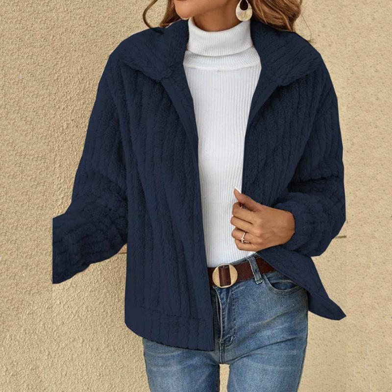 Herbst und Winter Damenmantel Bequemer lässiger Pit Strip Flauschiger Cardigan Revers Kurzmantel Damen Wollmantel XXL von Joom DACH