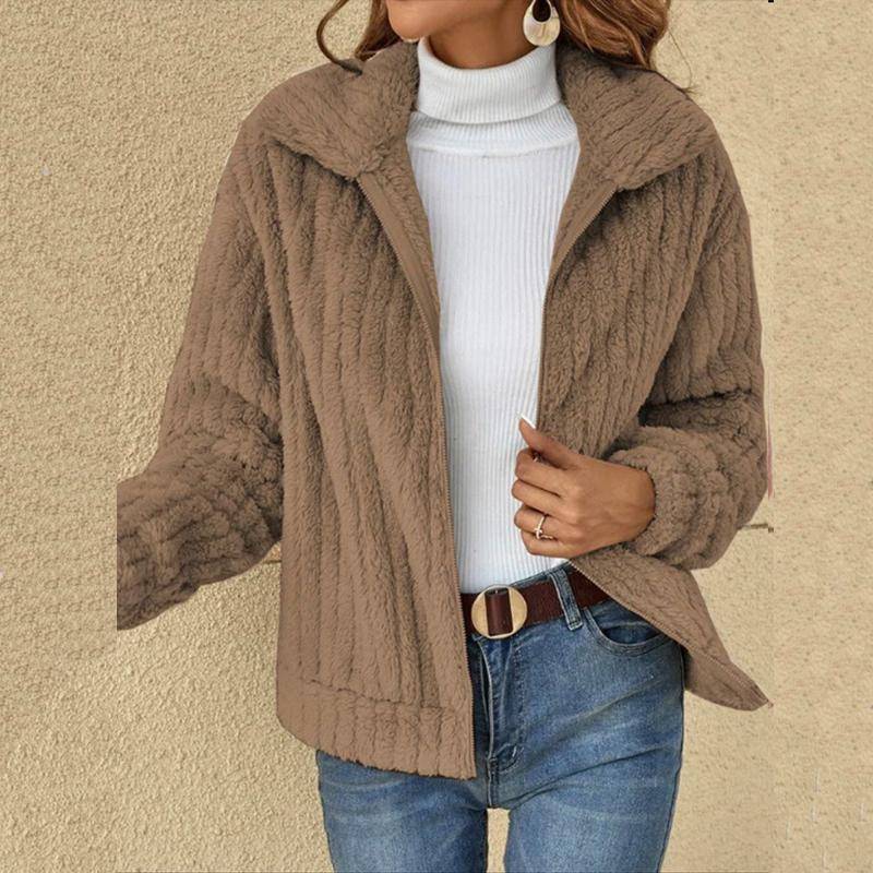 Herbst und Winter Damenmantel Bequemer lässiger Pit Strip Flauschiger Cardigan Revers Kurzmantel Damen Wollmantel XXL von Joom DACH