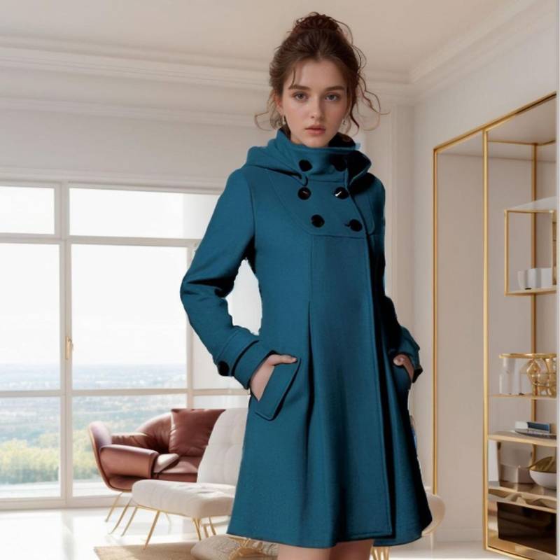 Herbst- und Winter Damenmantel Mittellang Kapuze Zweireihig Cape Damen Trenchcoat M grün von Joom DACH