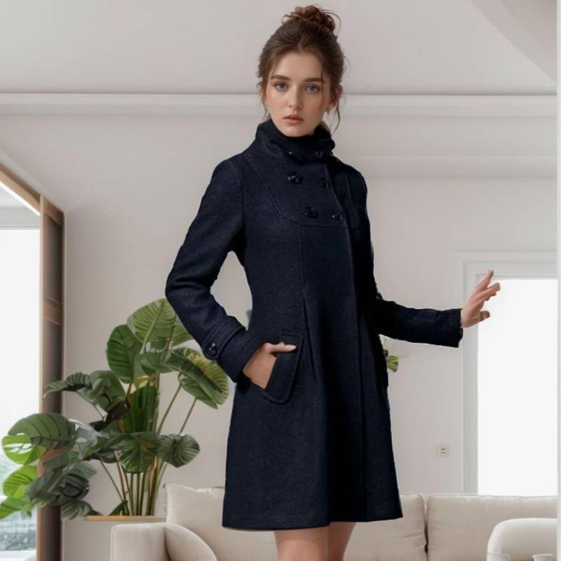 Herbst- und Winter Damenmantel Mittellang Kapuze Zweireihig Cape Damen Trenchcoat S schwarz von Joom DACH