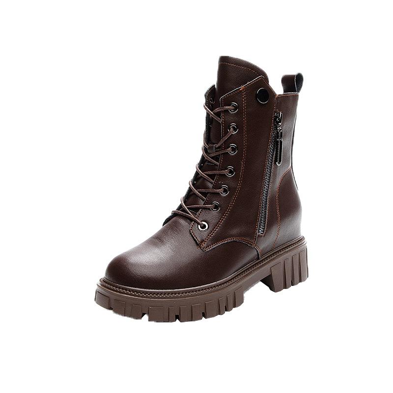 Herbst und Winter Echtes Leder Plattform Frauen Höhe Zunehmende Einlegesohle Britischen Casual Seite Reißverschluss Student Schuhe Frauen Dünne Stiefel 40 von Joom DACH