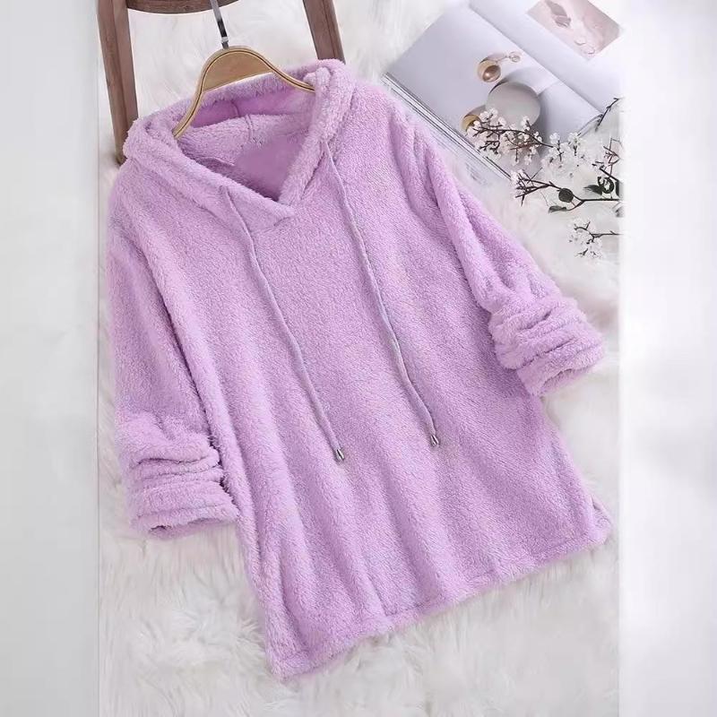Herbst und Winter Einfarbig Langärmlig Kapuzenplüsch Doppelseitiges Fleece Pullover Pyjama Damen 3XL violett von Joom DACH