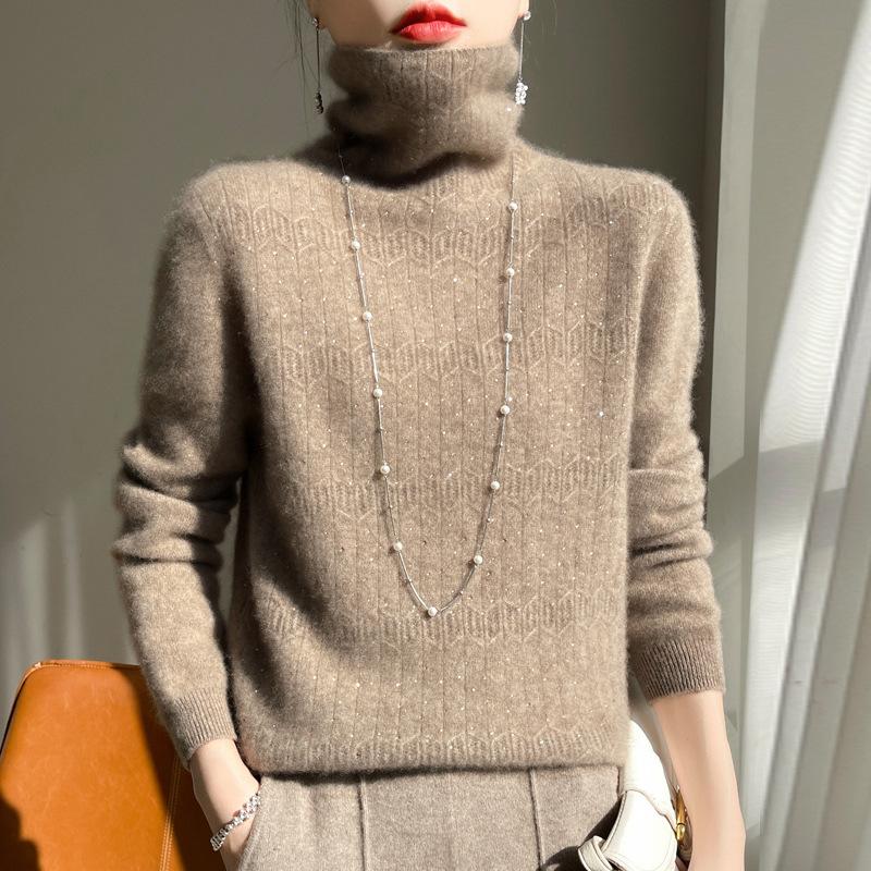 Herbst und Winter First-Line Ready-to-wear Strickpullover mit Kragen Wollbasishemd für Damen Jacquard Rollkragen Strickpullover XXL von Joom DACH