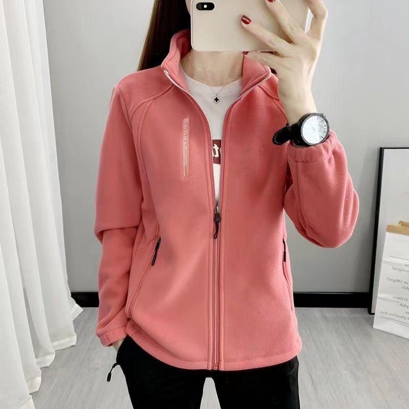 Herbst und Winter Fleecejacke Damen Casual Fleecejacke Stehkragen Dicke Strickjacke Sport Outdoor Warm Hoodie Top 2XL rosa von Joom DACH