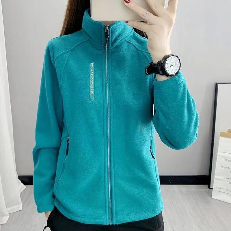 Herbst und Winter Fleecejacke Damen Casual Fleecejacke Stehkragen Dicke Strickjacke Sport Outdoor Warm Hoodie Top 4XL malachitgrün von Joom DACH