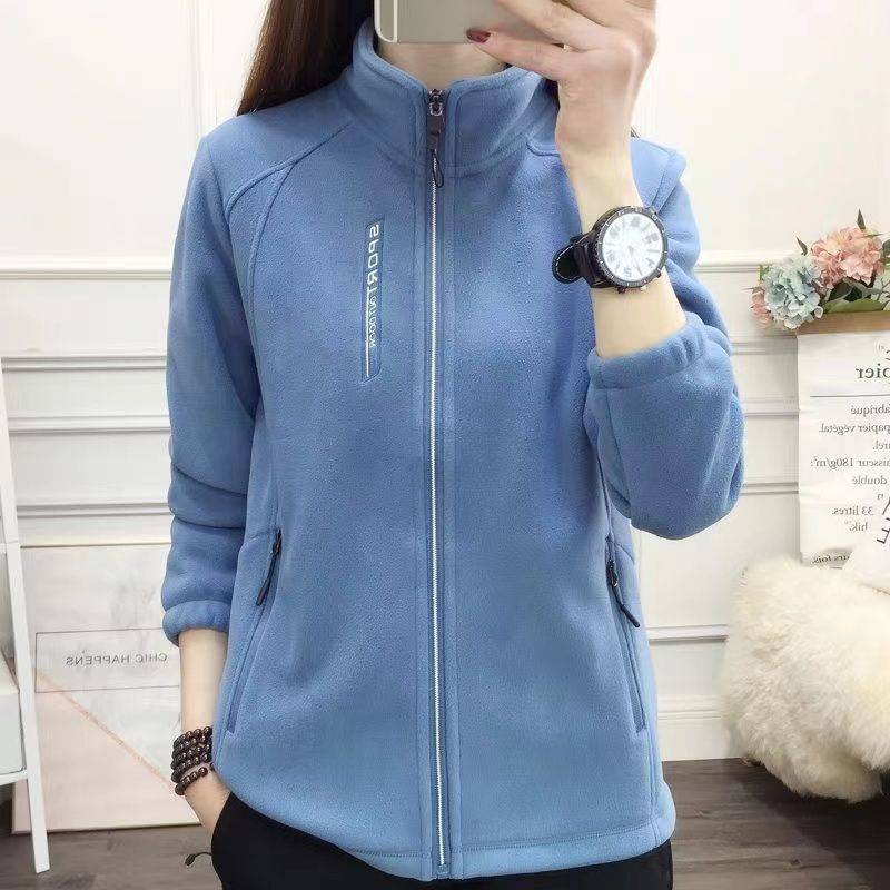 Herbst und Winter Fleecejacke Damen Casual Fleecejacke Stehkragen Dicke Strickjacke Sport Outdoor Warm Hoodie Top 5XL blau von Joom DACH