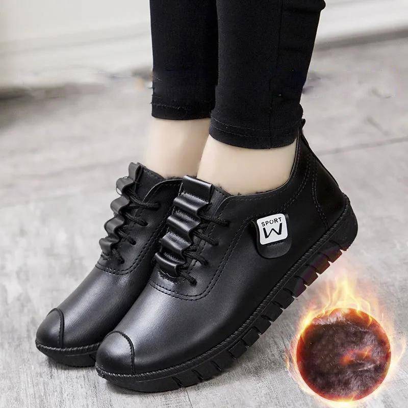 Herbst und Winter Frauen Fleece Baumwolle Schuhe Casual Leder Schuhe Damen Schuhe All-Match Mutter Schuhe 39 schwarz von Joom DACH