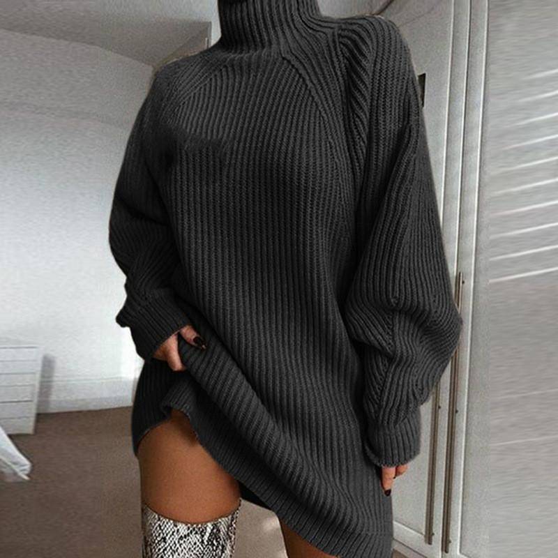 Herbst und Winter Halber Stehkragenpullover Damen Strickmode Unregelmäßig Locker Übergröße Warm Mittellang Bis Lang Strickpullover Pullover für Damen XL von Joom DACH