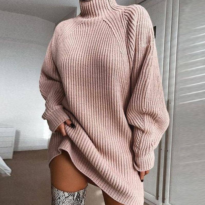 Herbst und Winter Halber Stehkragenpullover Damen Strickmode Unregelmäßig Locker Übergröße Warm Mittellang Bis Lang Strickpullover Pullover für Damen XS von Joom DACH