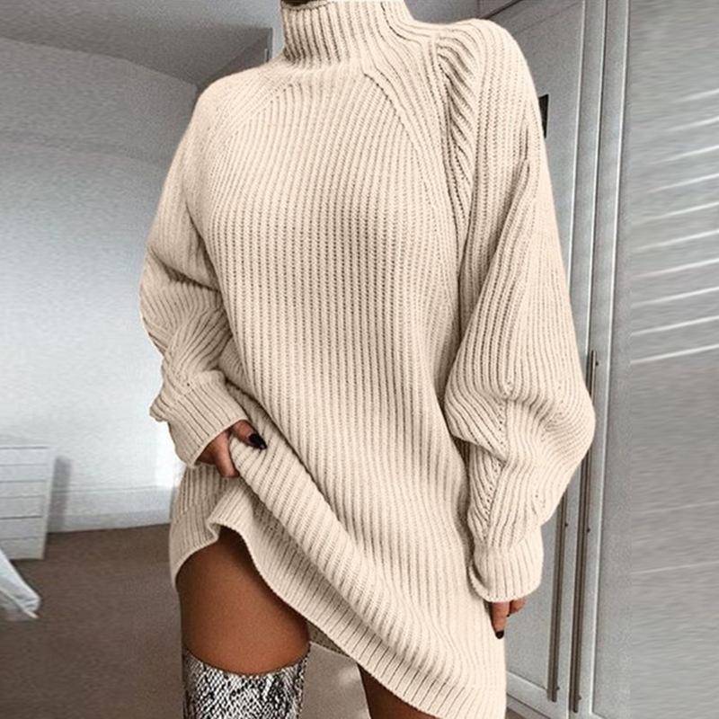 Herbst und Winter Halber Stehkragenpullover Damen Strickmode Unregelmäßig Locker Übergröße Warm Mittellang Bis Lang Strickpullover Pullover für Damen XXXL von Joom DACH