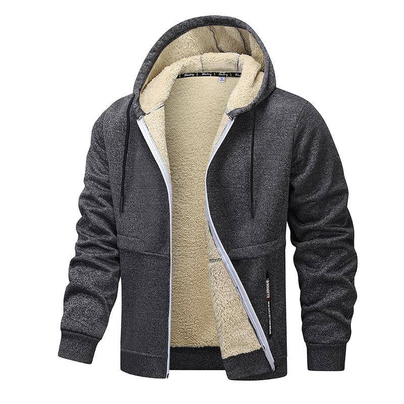 Herbst und Winter Herren Langarm Sweatshirts Lammwolle Reißverschluss Hoodies Verdicken Warme Jacke Casual Sport Fleece Mäntel Mit Kapuze Herrenjacken XXL dunkelgraue von Joom DACH