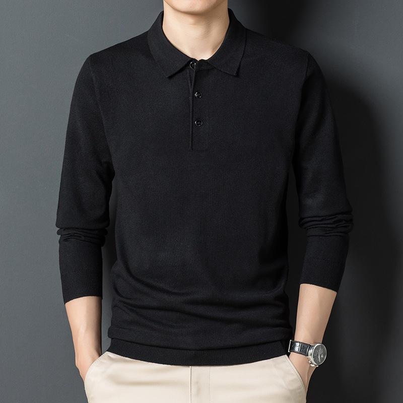 Herbst und Winter Herren Mittelalter Business Casual Revers Pullover Langarm Dünn Strick Basis Pullover Wolle Body Shirt 190/4XL von Joom DACH