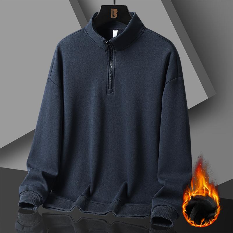 Herbst und Winter Herren Outdoor Half-Zip Stehkragen Terry Strick Fleece Sweatshirt Pullover Jacke 5XL grau von Joom DACH