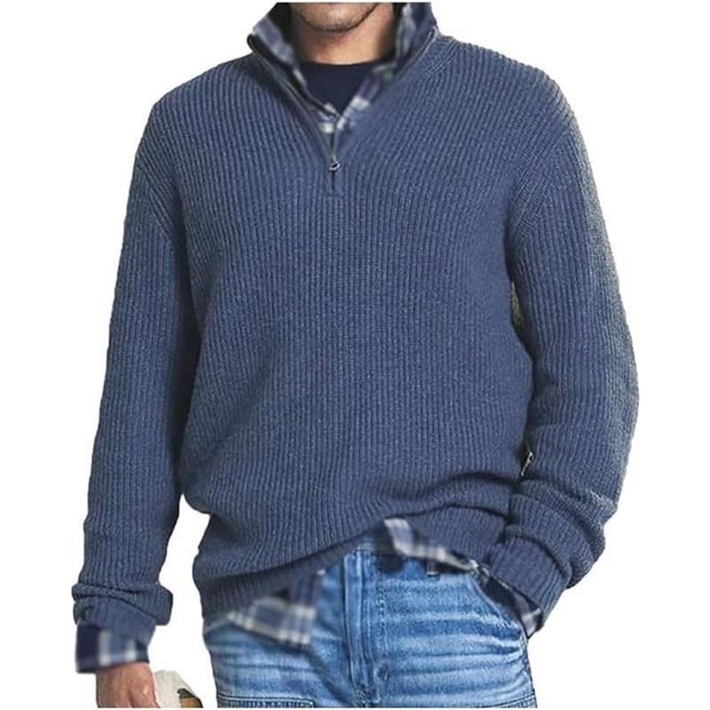 Herbst und Winter Herren Pullover Casual Bottoming Strickpullover Reißverschluss Rollkragenpullover XXL blau von Joom DACH