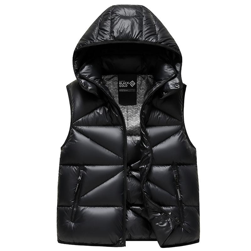 Herbst und Winter Herren und Damen gleicher Stil Schwarz Gold Abnehmbare Kapuze Entendaunenweste Verdickt Mode Warme Weste Trendige Daunenweste 4XL schwarz von Joom DACH