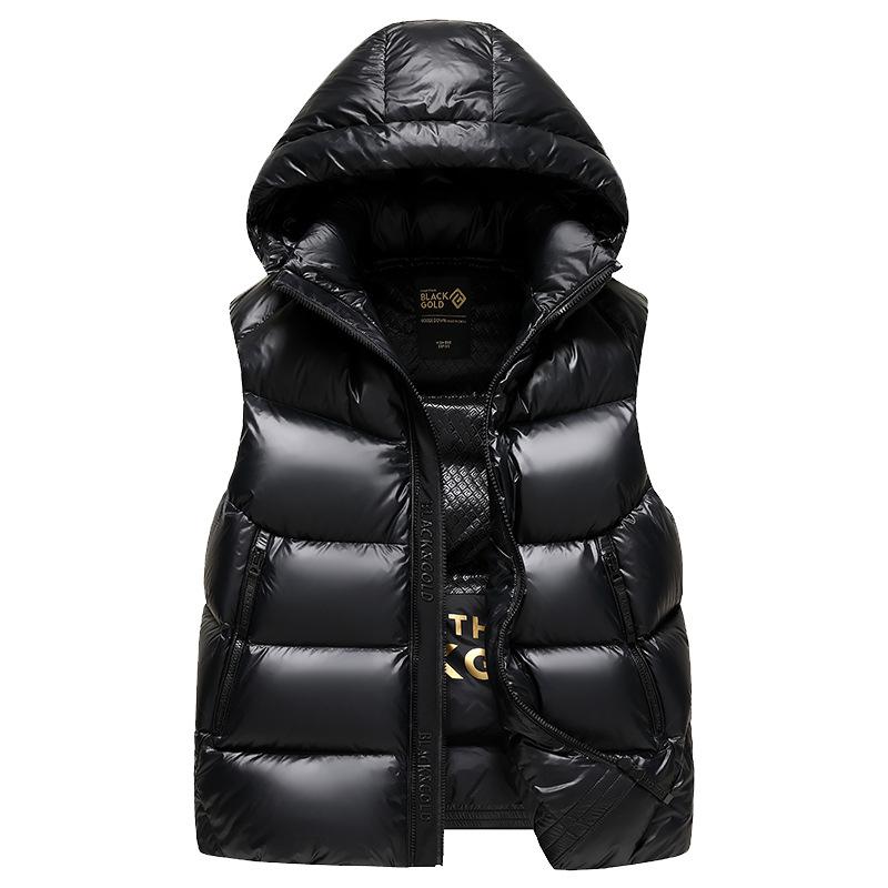 Herbst und Winter Herren und Damen gleicher Stil Schwarz Gold Abnehmbare Kapuze Gänsedaunenweste Verdickte Mode Warme Weste Trendige Daunenweste 4XL schwarz von Joom DACH