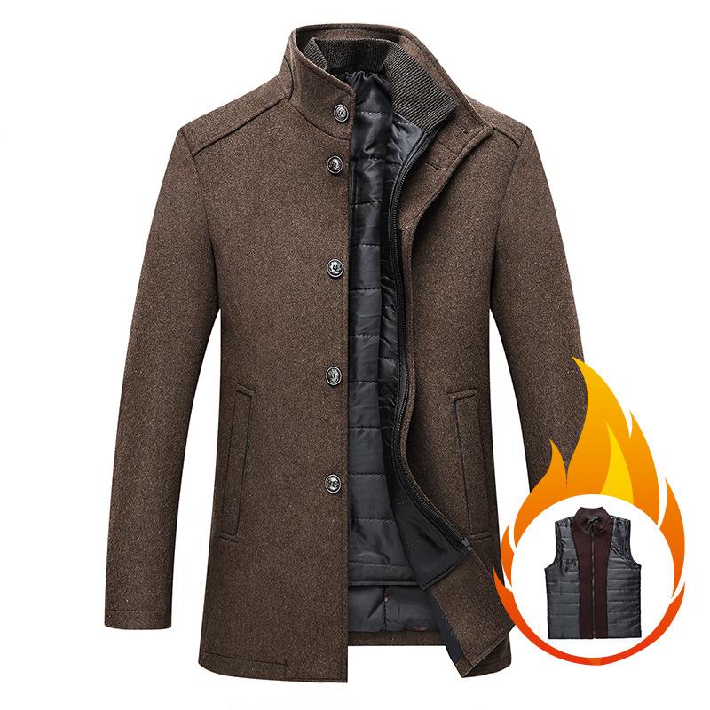 Herbst und Winter Herrenmantel Wollmantel Herren Stehkragen Wollmantel mit Weste 3XL L von Joom DACH