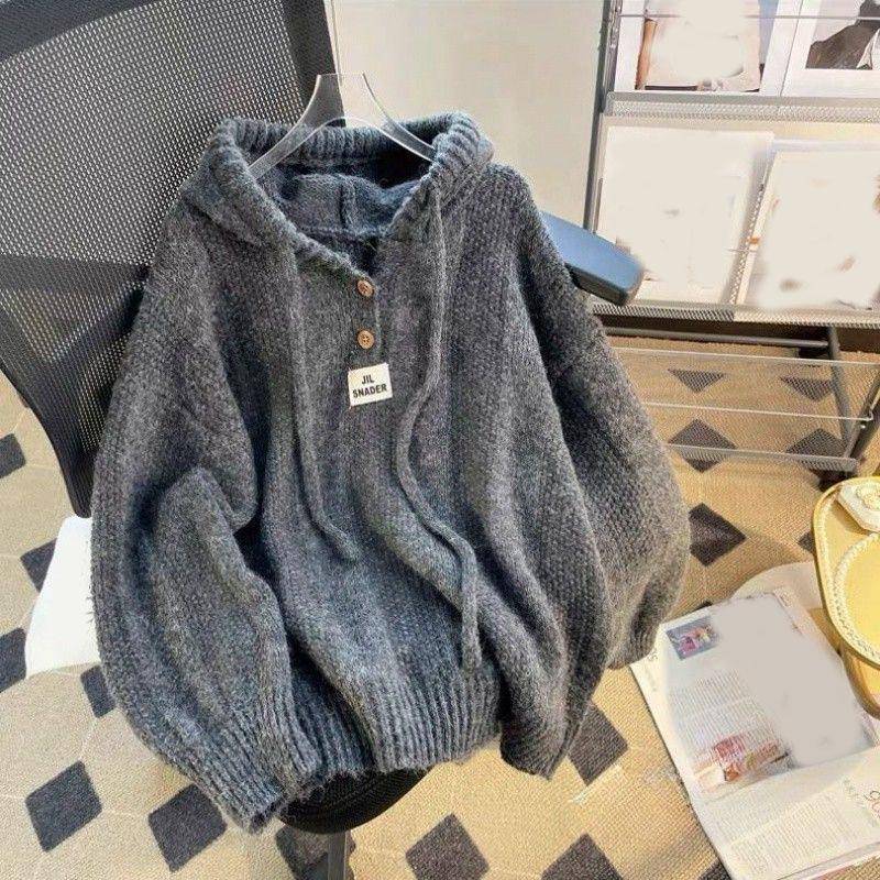 Herbst und Winter Kapuzenpullover Damen Langarm Warme Knöpfe Lockerer Pullover Solides Sweatshirt XXL grau Herbst und Winter Kapuzenpullover Damen Langarm Warme Knöpfe Lockerer Pullover Solides Sweatshirt XXL grau von Joom DACH