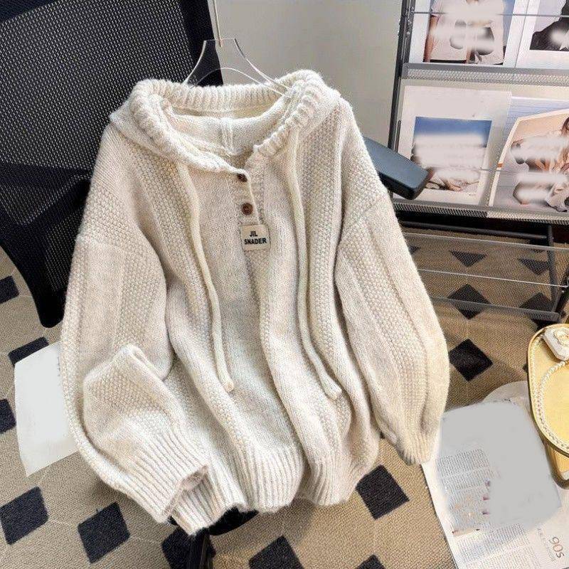 Herbst und Winter Kapuzenpullover Damen Langarm Warme Knöpfe Lockerer Pullover Solides Sweatshirt XXXL apricot von Joom DACH