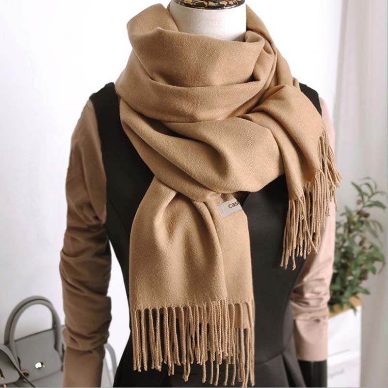 Herbst und Winter Kaschmirschal Damen einfarbiger Wollschal Allgleiches verdickter Dual-Use-Quastenlätzchen Männer und Frauen Paare One size von Joom DACH