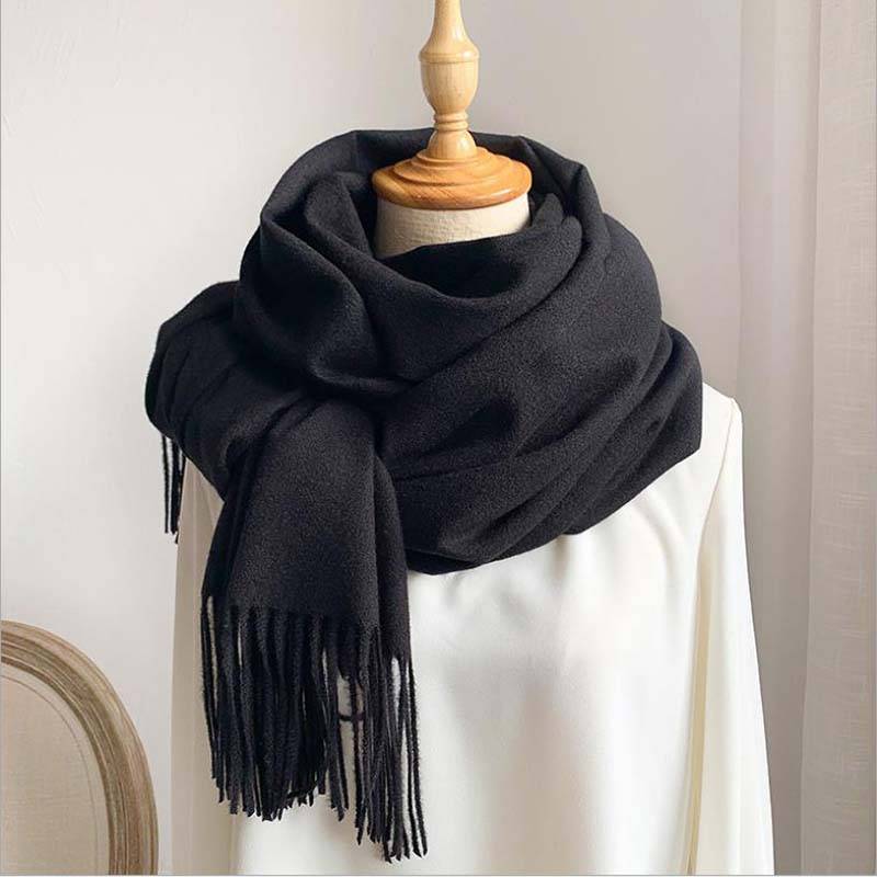 Herbst und Winter Kaschmirschal Damen einfarbiger Wollschal Allgleiches verdickter Dual-Use-Quastenlätzchen Männer und Frauen Paare One size von Joom DACH