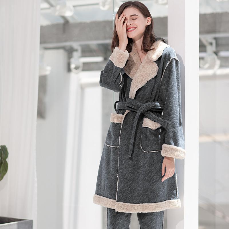 Herbst und Winter Korallen Fleece Bademantel Paare Pyjamas Damen Nachthemd Verdickt Flanell Service Herren Extended 2XL von Joom DACH